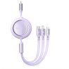 Baseus Bright Mirror 3in1 visszahúzható kábel USB - micro USB / USB Type C / Lightning Power Delivery 100W 1.2m lila